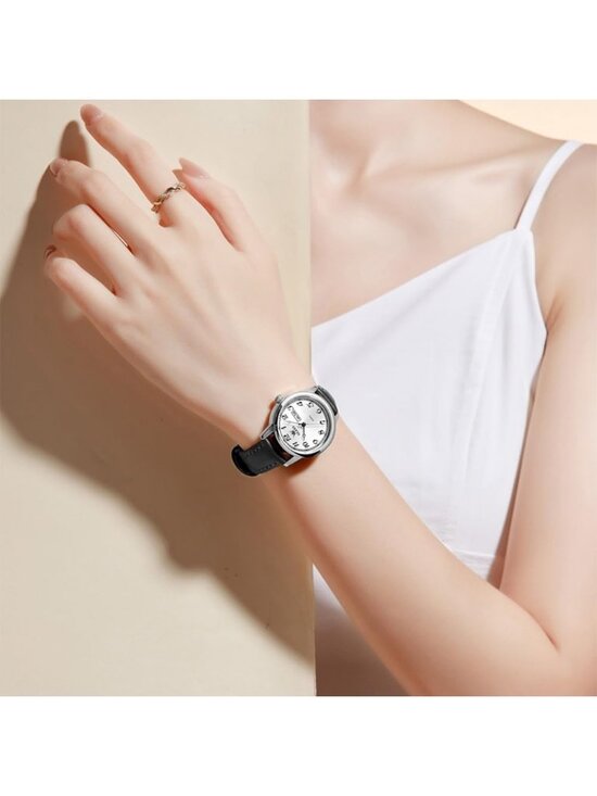 Olevs Women\'s Silver Black Vintage Leather Waterproof Reloj Mujer Luxury Watch main image 4